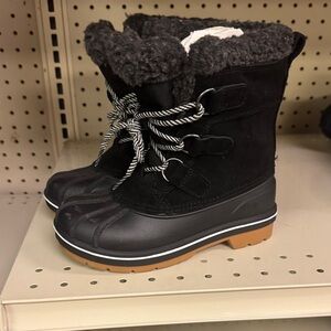 Cat & Jack Black Snow Boots with Tan Soles